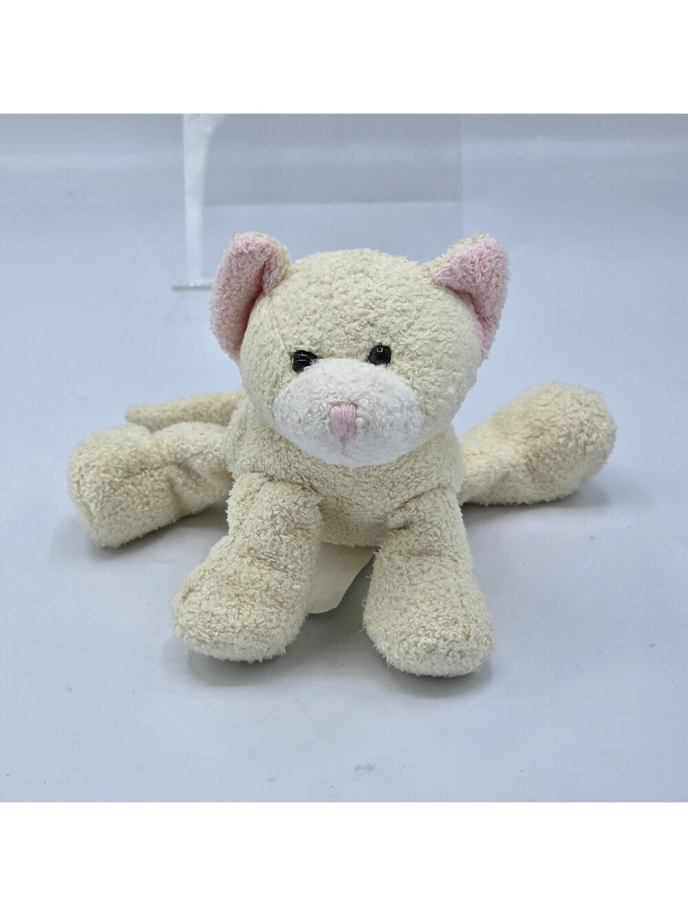 Vintage Russ Berrie Luv Pets Tabbies Cream Cat Plush 5” White Beanie Stuffed Toy